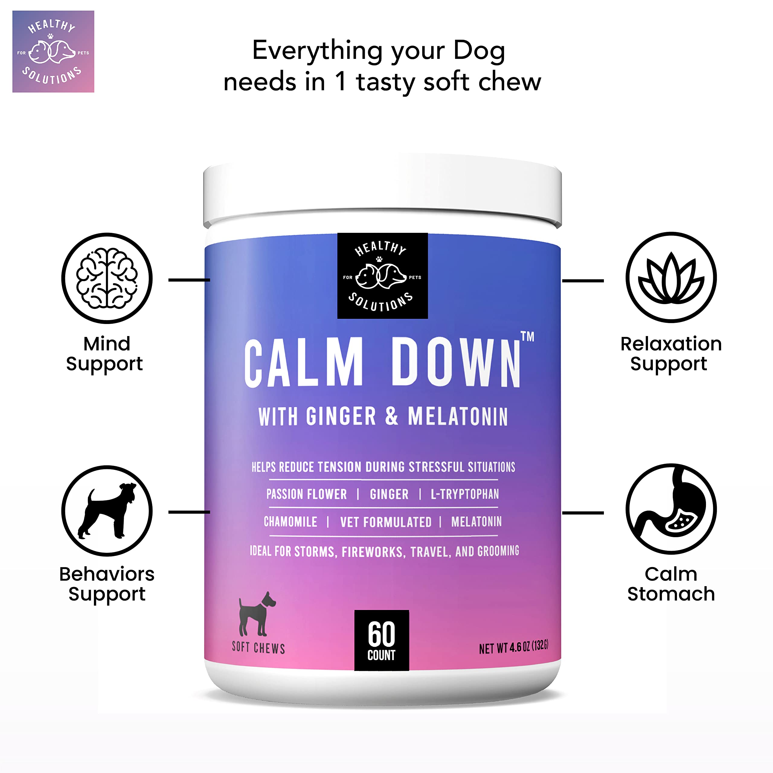 Probiotics for Dogs & Calming Chews Bundle - 60 Soft Chews Each - Dog Probiotics and Digestive Enzymes with Anti-Anxiety Relief Chews - Vet Strength Pet Supplement - Made in USA