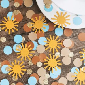 Golden Brown Blue Sunny Dots Confetti Boy Birthday Baby Shower Scatter Table Decoration for First Trip Around the Sun Theme Party Bridal Shower Party Boho Wedding Classroom Nursery Supplies 150 Pcs