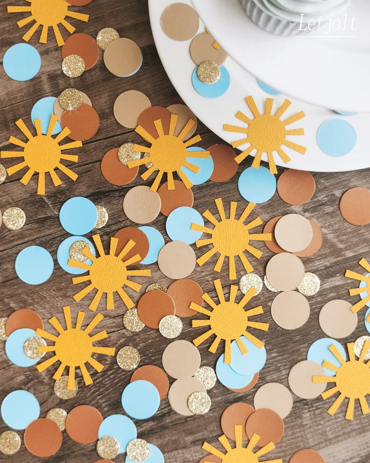 Golden Brown Blue Sunny Dots Confetti Boy Birthday Baby Shower Scatter Table Decoration for First Trip Around the Sun Theme Party Bridal Shower Party Boho Wedding Classroom Nursery Supplies 150 Pcs