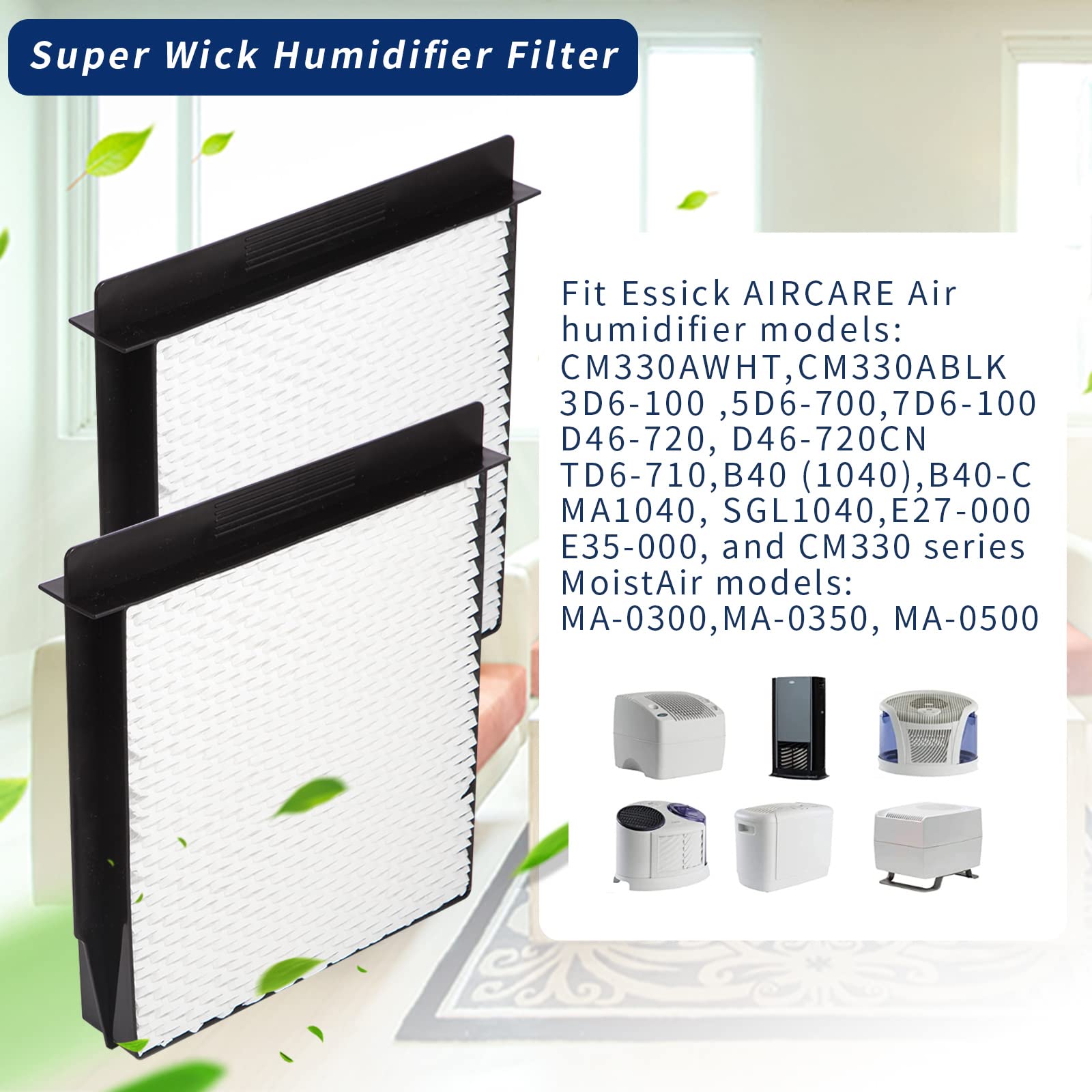 1040 Essick Humidifier Wick Filter for AIRCARE Air Humidifier B23 DP3 B40 B40-C 3D6-100 5D6-700 7D6-100 B23-710 B23-810 D46-720 CM330 500 700 3000 Series Fit MoistAir Models: MA-0300 MA-0500-4 Pack