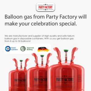 Party Factory Helium Tank for up to 30 Latex Balloons, Helium Cylinder 7 cu. ft. Gas with filling quantity for Balloons, Ideal for Birthday Party, Wedding