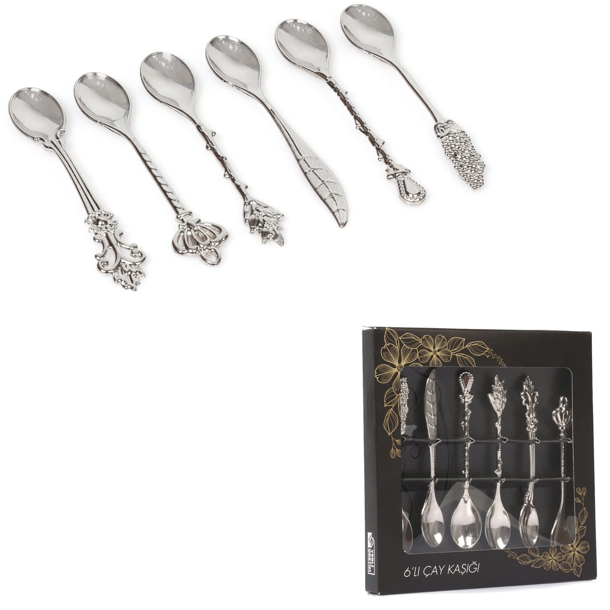 Alisveristime Traditional Ottoman Motif Tea Spoons - Decorative Stirring, Sugar, Tea Spoons (Set of 6) (Motif) (Silver)