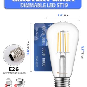 MASTERY MART Dimmable E26 Edison Bulbs 6 Pack, 5.5W LED Light Bulbs (60W Equivalent), Cool White 4000K, Clear Glass ST19 ST21