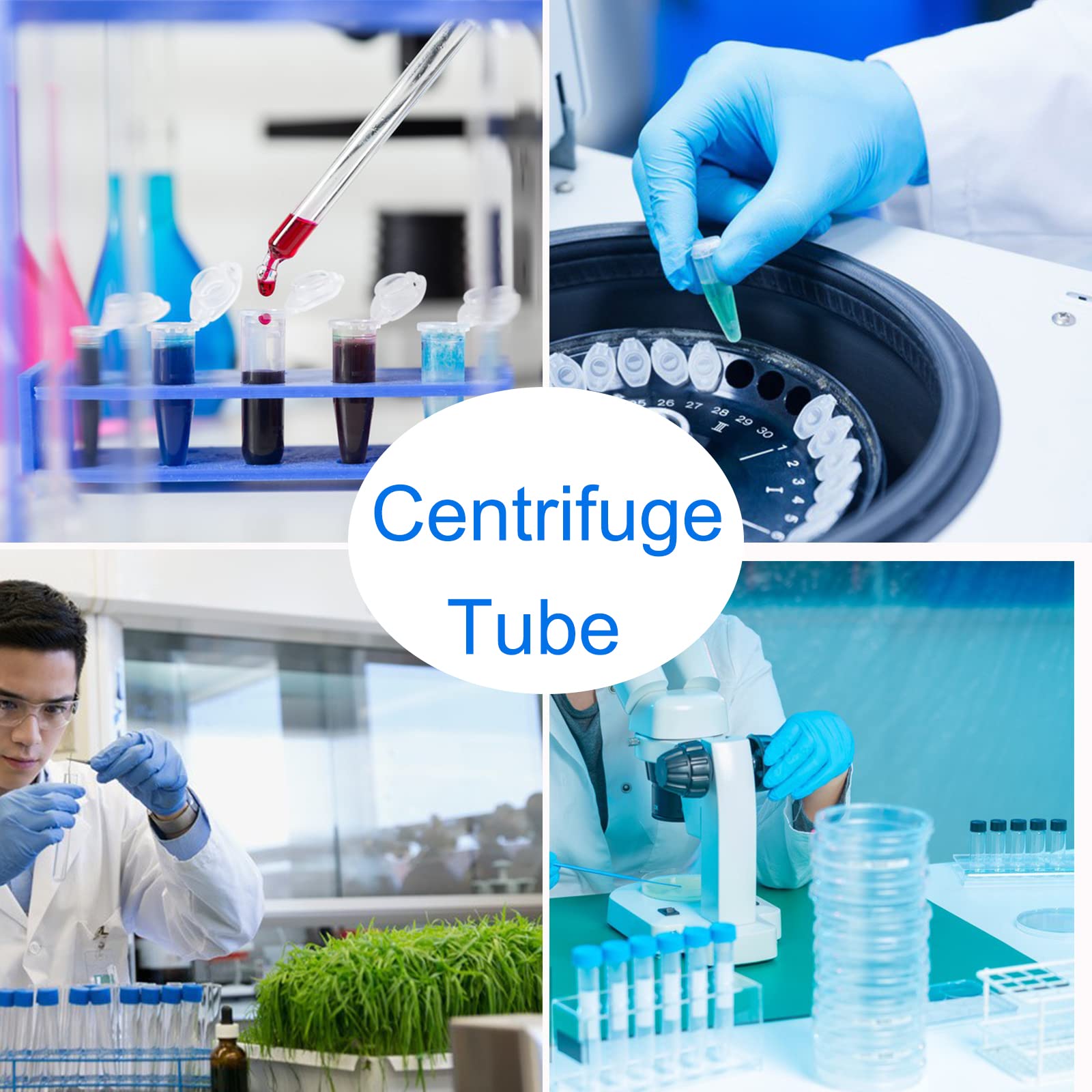 Conical Centrifuge Tubes 15ml, 100 Pcs Sterile Plastic Tubes with Screw Caps, Plastic Graduated and Write Marks Test Container, Non-Pyrogenic, DN/RNase Free (15ml-100pcs)