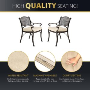 Kinger Home Harmon 5-Piece Cast Aluminum Outdoor Dining Set for 4 with Cushions - Elegant Round Patio Table and Chairs with Umbrella Hole, Bronze