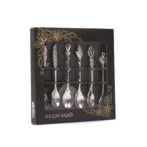 Alisveristime Traditional Ottoman Motif Tea Spoons - Decorative Stirring, Sugar, Tea Spoons (Set of 6) (Motif) (Silver)