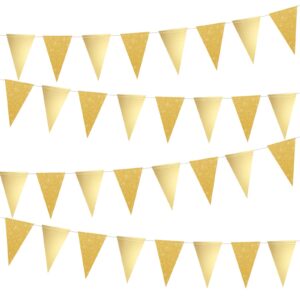 39 Ft Double Sided Glitter Metallic Paper Triangle Flag Pennant Bunting Banner for Wedding Birthday Holiday Festivals Anniversary Bridal Shower Hen Party Theme Party Decorations Supplies(Gold)