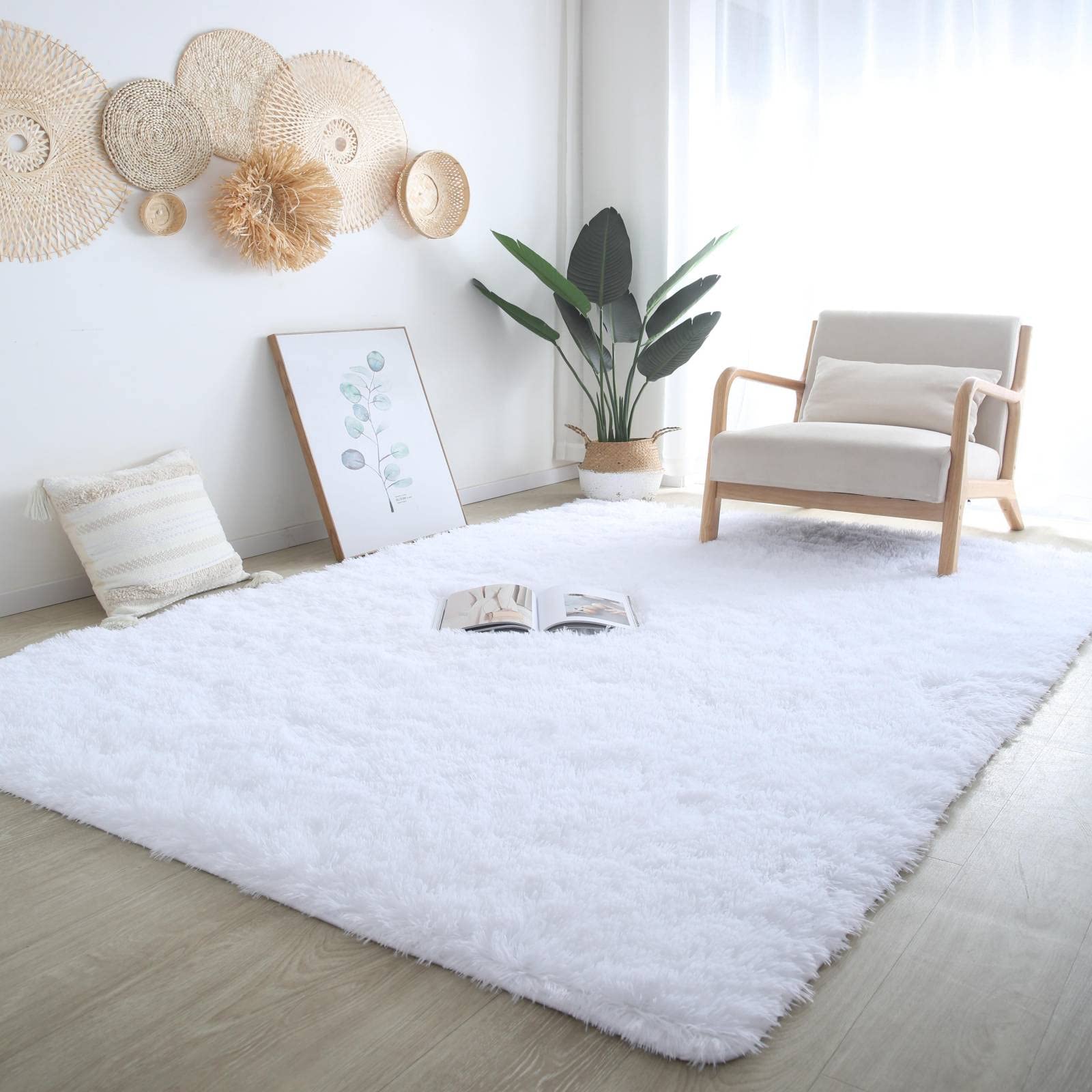 CAIYUECS Ultra Soft Shag Area Rug for Indoor, Kids Bedroom Living Room, Non-Skid Modern Nursery Faux Fur Fluffy Plush Rugs for Home Decor (5x7 Feet, White)