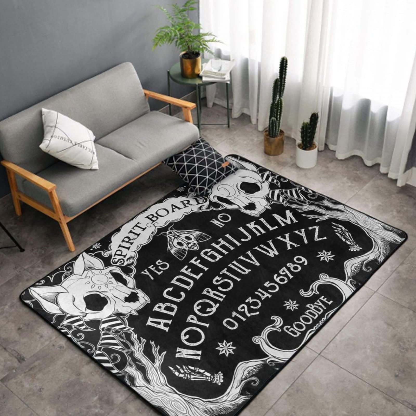 Area Rug Modern Unique Area Carpet Anti Slip Carpets for Bathroom,Office, Dining Room, Indoor Thick Soft Carpets Cat Skull Head Witch Board Black Gothic Rug