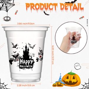 12oz Halloween Party Cups, Happy Halloween Disposable Clear Cups Plastic Printed Party Cups with Bat Ghost for Halloween Party Decoration, Party Supply for Beer Beverage Ice Cream Snacks(60 Count)