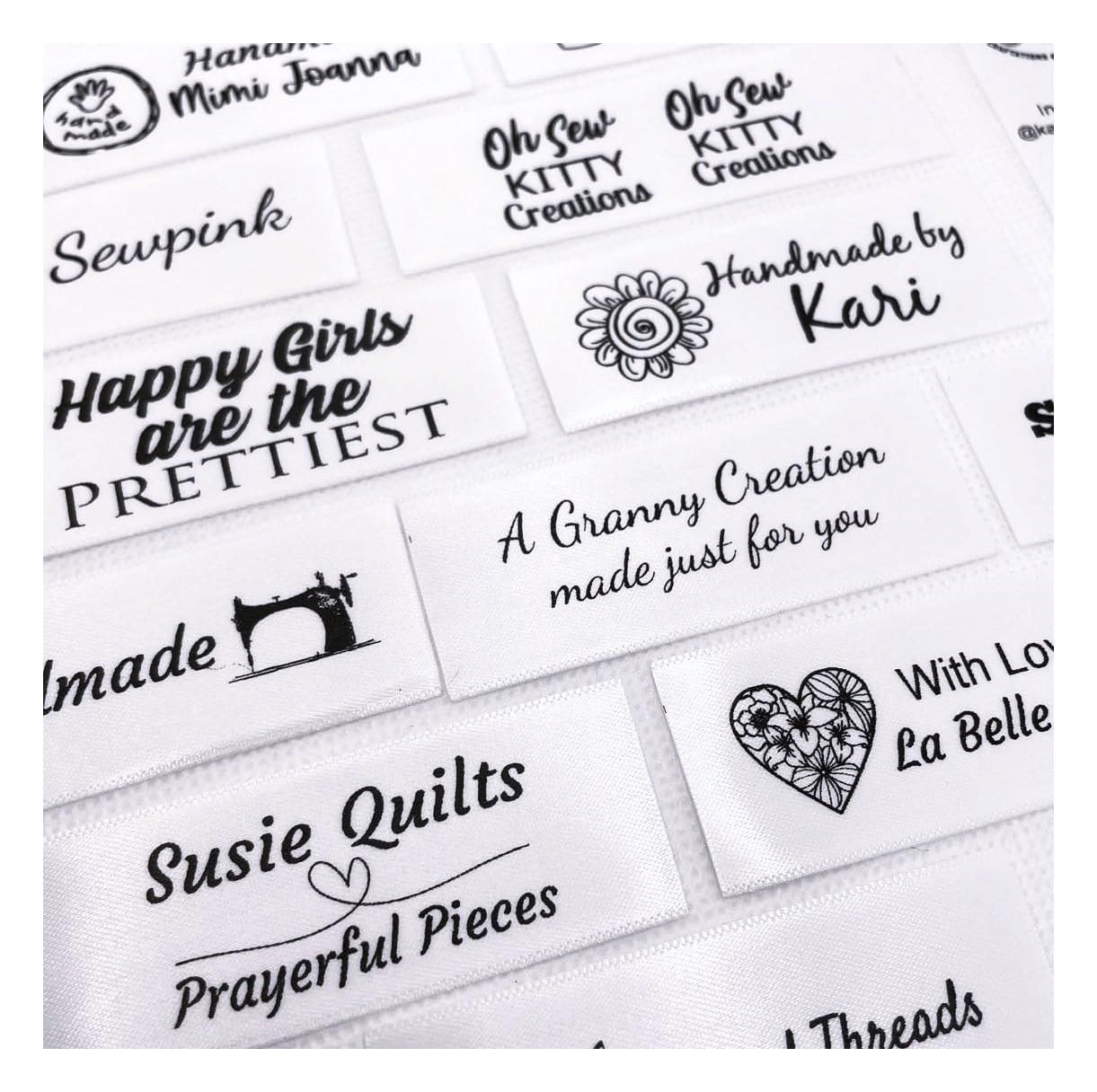 Design Your Own - Non-Fraying Quality Custom Printed Satin Fabric Labels Jennifer's Jewels Brand Made in USA Sew On for Branding, Crafts, Clothing, Compliancy Needs, Knitting, Crocheting, Handmade