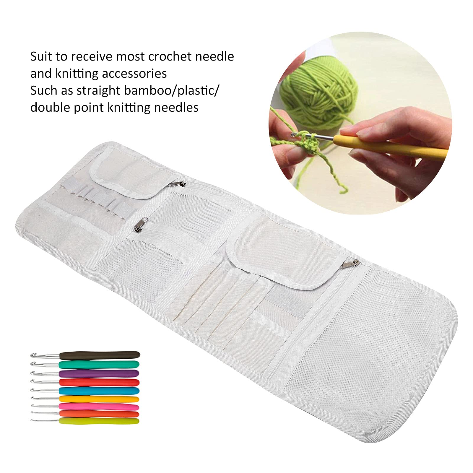 Zerodis Knitting Needles Case Rolling Crochet Hooks Storage Bag Knitting Needles Case Empty Organizer Empty Crochet Hooks Storage Bag with Zipper(#1)