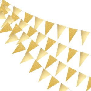 39 ft double sided glitter metallic paper triangle flag pennant bunting banner for wedding birthday holiday festivals anniversary bridal shower hen party theme party decorations supplies(gold)