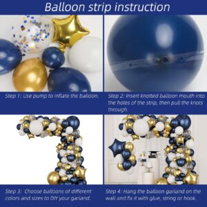 RUBFAC 176pcs Navy Blue Gold Balloons Arch Kit, Navy Blue Balloon Garland Metallic Gold White Confetti Balloon Foil Balloons for Baby Shower Birthday Party Wedding Anniversary Graduation Decoration