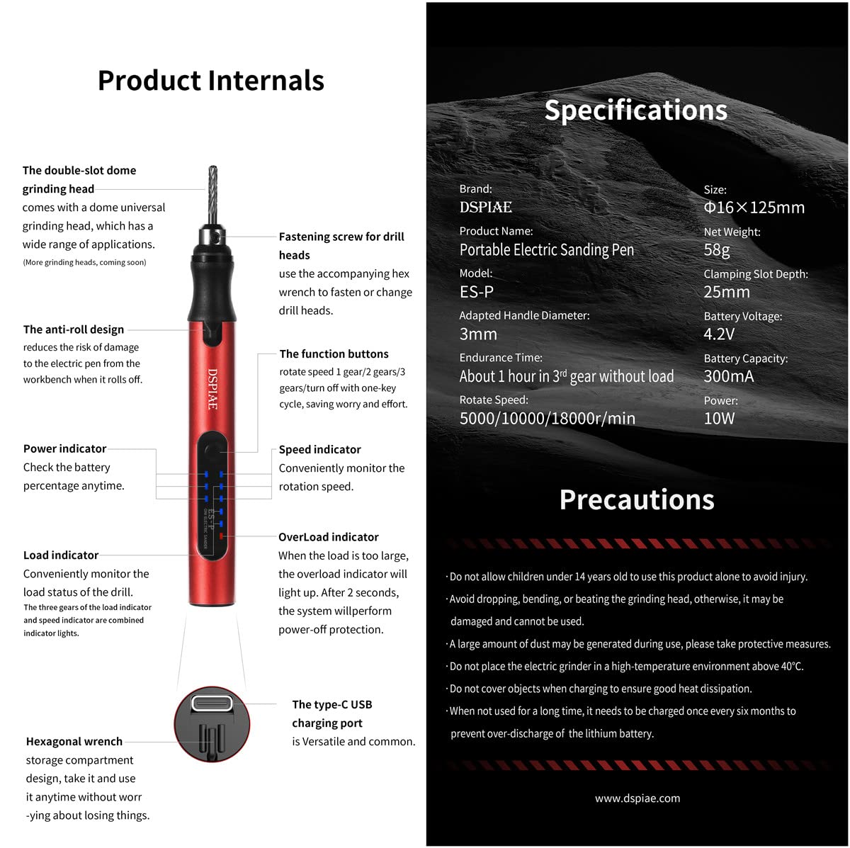 USB Charge Portable Electric Micro Sanding Pen For Hobby Model Craft,Sanding, Polishing, Drilling, Etching, Engraving, DIY Crafts (ES-P sanding pen)