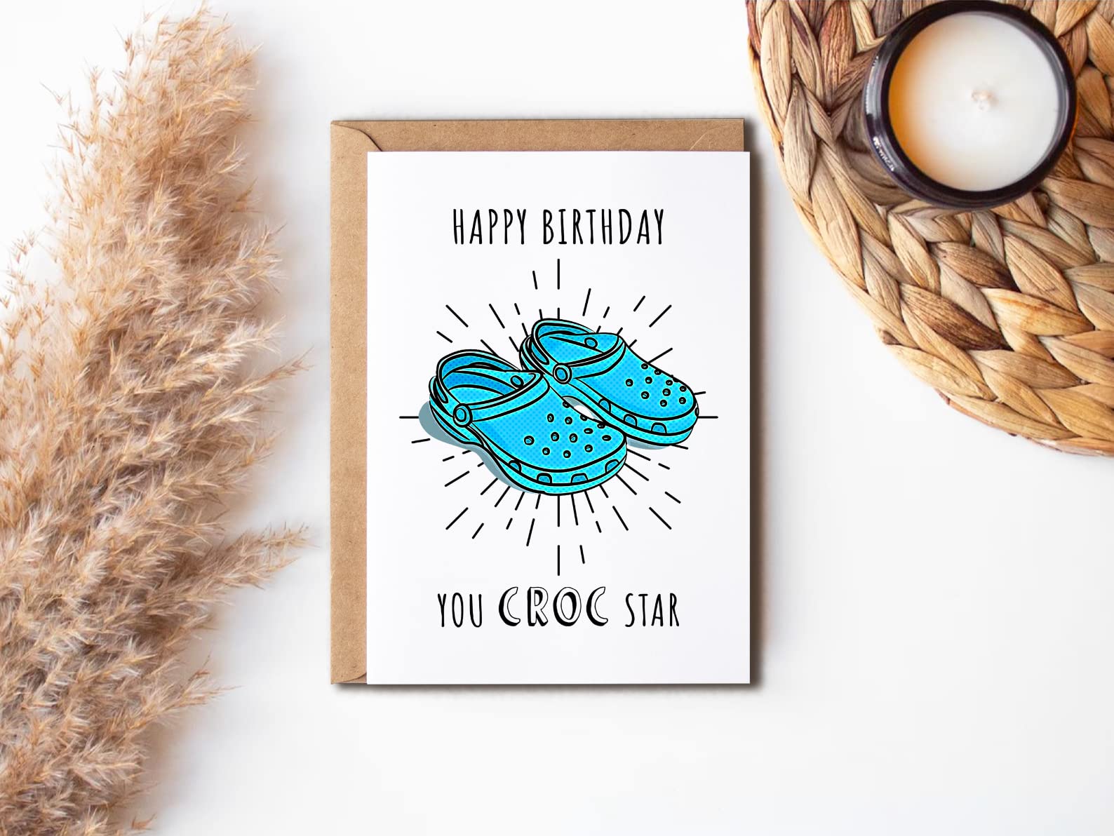 EirlysDesigns Happy Birthday Crocs Star - Croc Shoes-Cheeky Birthday Card - Funny Crocs Card - Crocs Shoes Birthday Card - Funny Birthday Card - Card For Best Friend, 5 x 7 inches