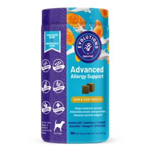 naturvet evolutions advanced allergy support 90ct soft chews for dogs - omega-3, anchovy oil, colostrum, turmeric, quercetin, probiotic - helps maintain normal histamine levels