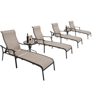 happatio patio chaise lounge set 6 pieces,patio lounge chair with glass coffee table,pool lounge chair with breathable textilene fabric,patio chaise lounge chair(brown)