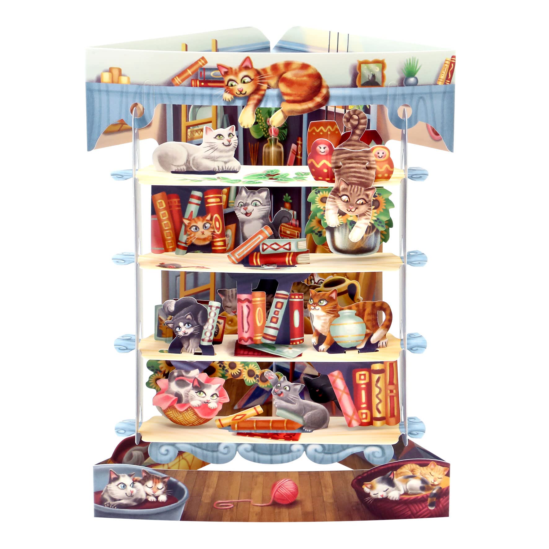 Santoro Swing Card, 3D Pop Up Greeting Card - Cats In The Library - For Her, For Mum, Cat Lover, Birthday, Mothers Day