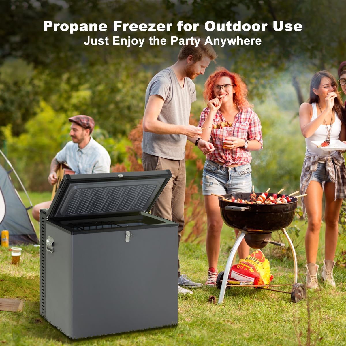 2.4 Cu.Ft. Propane Chest Freezer, 110V/12V/LPG Small Propane Freezer with Removable Basket and Lock, 3 Way RV Freezer for Outdoor, Camper Van, Home, Black