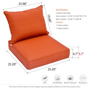 HOOOWOOO 25x25x5 Outdoor Patio Furniture Cushions Replacement,5" Thick Seat Back Chair Cushions Set,Zipper Olefin Sofa Loveseat Cushions for Patio Outdoor Furniture,Orange Red