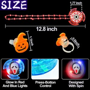 AMENON 60 Pcs Halloween Party Favors for Kids, 10 Styles Rotating Light Up Necklaces & 50 LED Flash Rings Halloween Toys Gifts Ghost Glow in The Dark Party Supplies Halloween Treat Goodie Bag Fillers