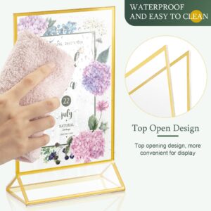 12 Pieces Gold Frames Clear Acrylic Sign Holder Double Sided Menu Display Stand with Gold Borders 2mm Table Number Holder for Wedding Recipe Cards Photo Display(Horizontal Vertical,4 x 6 Inch)