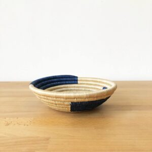 Small African Basket- Kiloli/Rwanda Basket/Woven Bowl/Sisal & Sweetgrass Basket/Tan, Blue