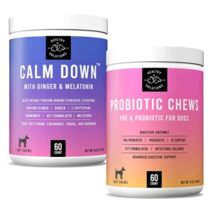 probiotics for dogs & calming chews bundle - 60 soft chews each - dog probiotics and digestive enzymes with anti-anxiety relief chews - vet strength pet supplement - made in usa