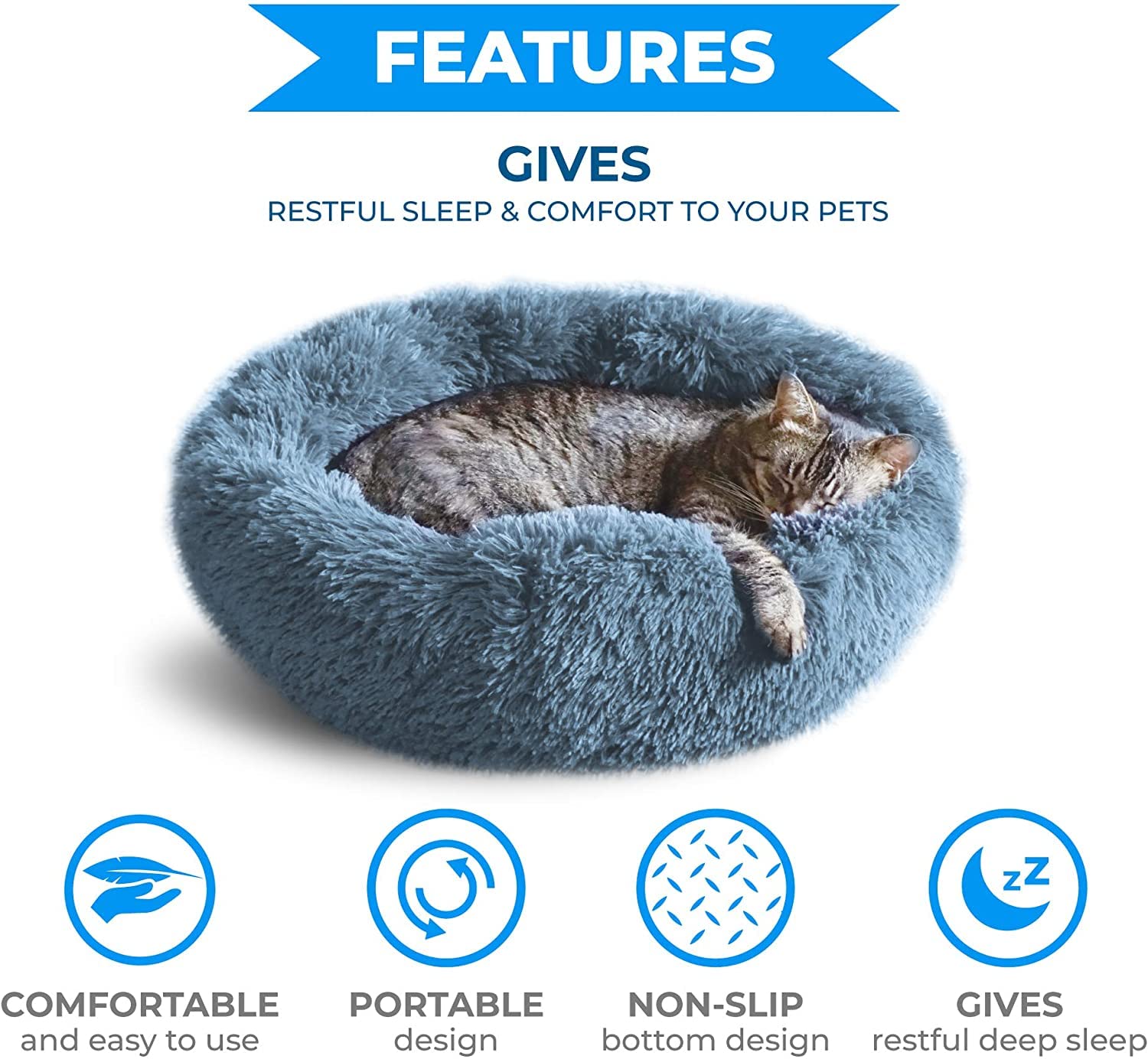 Whiskers & Friends Cat Bed, Cat Beds for Indoor Cats Washable, Small Dog Bed Calming Pet Bed, Cat Beds & Furniture, Large Cat Bed, Kitty Kitten Bed