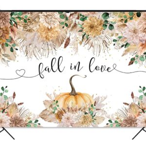 Mocsicka Fall in Love Bridal Shower Backdrop Boho Autumn Wedding Party Decoration Autumn Leaves Fall Bridal Shower Photography Background Pumpkin Bridal Shower Decoration Banner (8x6ft(96x72 inch))