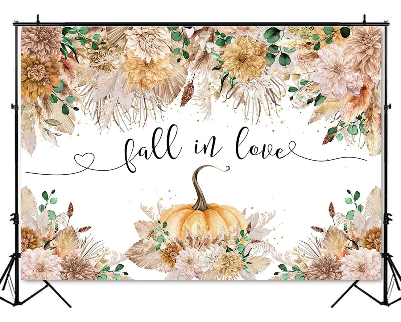 Mocsicka Fall in Love Bridal Shower Backdrop Boho Autumn Wedding Party Decoration Autumn Leaves Fall Bridal Shower Photography Background Pumpkin Bridal Shower Decoration Banner (8x6ft(96x72 inch))