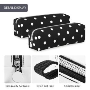 Ykklima Leather Pencil Case - Polka Dot Black and White Simple Pattern, Stationery Bag Pen Organizer Makeup Cosmetic Holder Pouch for School Work Office College