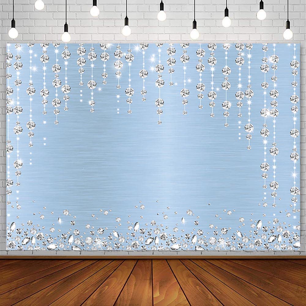 SENDY 7x5ft Light Blue Diamonds Party Backdrop for Photography Birthday Party Decorations Wedding Bridal Shower Engagement Ceremony Banner Glitter Shiny Diamonds Background Photo Booth Studio Props