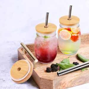 TRUSBER 4 Pack Reusable Bamboo Regular Mouth Drinking Lids with Straw Hole and Straw for Mason Jar (JAR NOT INCLUDED)