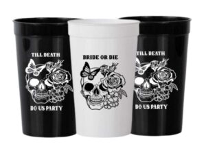 bach bride bride or die bachelorette party cups, till death do us party, bachelorette decorations, 12 pack with white cup for the bride, 16 oz. stadium cup, reusable, bachelorette favors