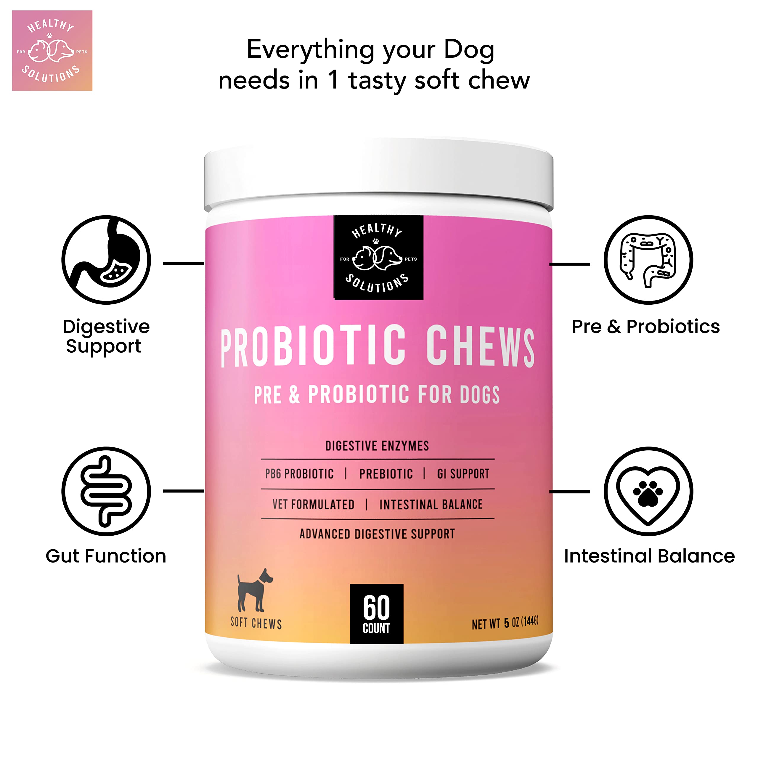 Probiotics for Dogs & Dog Multivitamin Bundle - 60 Soft Chews Each - Dog Probiotics and Digestive Enzymes with All-in-One Vitamins for Dogs - Vet Strength Pet Supplement - Made in USA