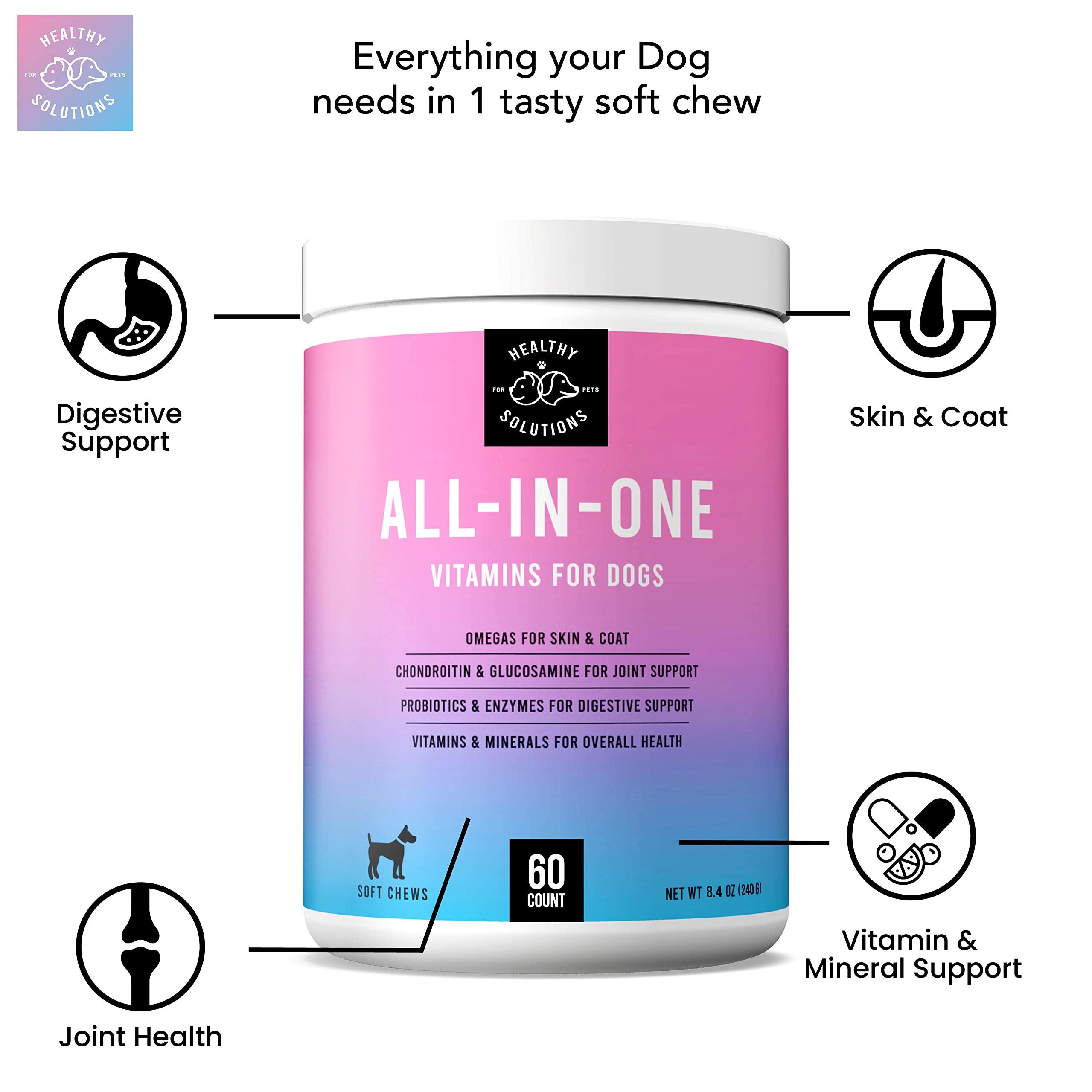 Probiotics for Dogs & Dog Multivitamin Bundle - 60 Soft Chews Each - Dog Probiotics and Digestive Enzymes with All-in-One Vitamins for Dogs - Vet Strength Pet Supplement - Made in USA