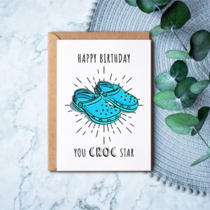 EirlysDesigns Happy Birthday Crocs Star - Croc Shoes-Cheeky Birthday Card - Funny Crocs Card - Crocs Shoes Birthday Card - Funny Birthday Card - Card For Best Friend, 5 x 7 inches