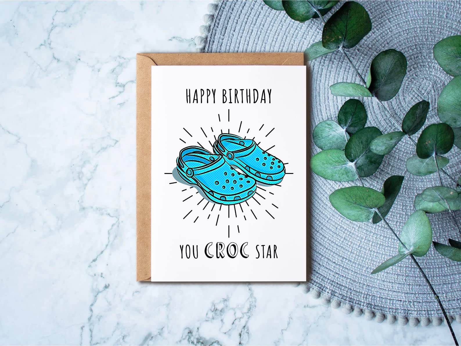 EirlysDesigns Happy Birthday Crocs Star - Croc Shoes-Cheeky Birthday Card - Funny Crocs Card - Crocs Shoes Birthday Card - Funny Birthday Card - Card For Best Friend, 5 x 7 inches