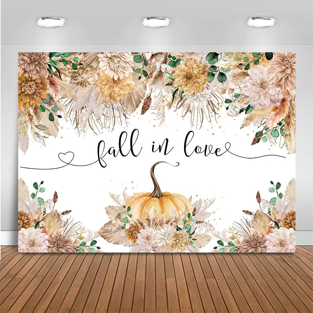 Mocsicka Fall in Love Bridal Shower Backdrop Boho Autumn Wedding Party Decoration Autumn Leaves Fall Bridal Shower Photography Background Pumpkin Bridal Shower Decoration Banner (8x6ft(96x72 inch))