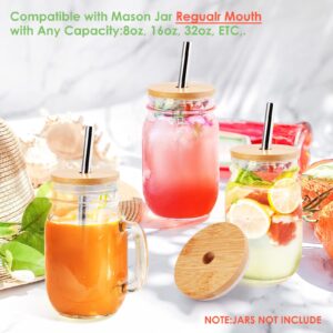 TRUSBER 4 Pack Reusable Bamboo Regular Mouth Drinking Lids with Straw Hole and Straw for Mason Jar (JAR NOT INCLUDED)