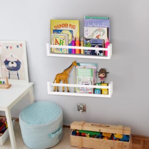 birola Wall Bookshelves for Kids,Book Shelf Organizer for Baby Nursery Décor,Nursery Book Shelves Set of 2,Wood Floating Nursery Shelves for Wall (Set of 2 White)