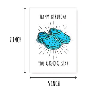 EirlysDesigns Happy Birthday Crocs Star - Croc Shoes-Cheeky Birthday Card - Funny Crocs Card - Crocs Shoes Birthday Card - Funny Birthday Card - Card For Best Friend, 5 x 7 inches