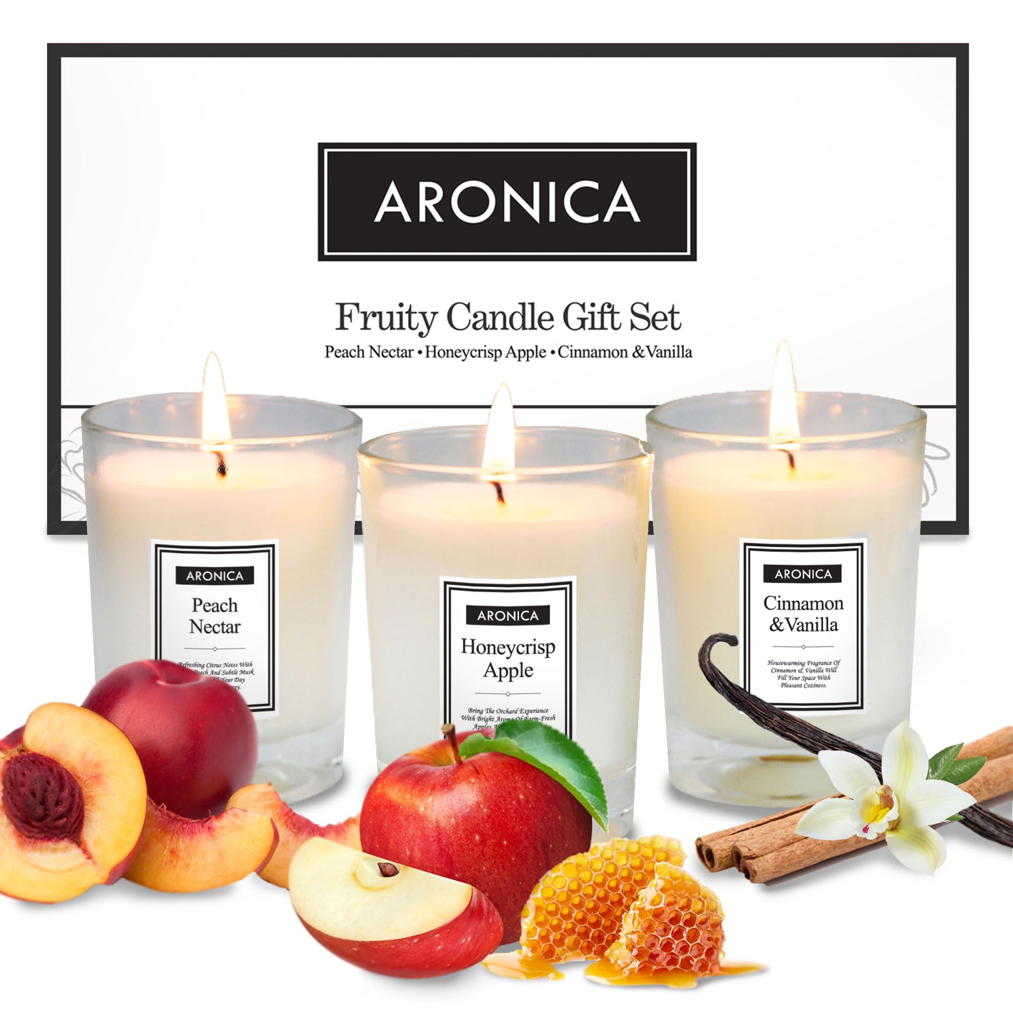 Aronica Fruity Candle Gift Set for Women, Scented Advent Candles, Christmas Gifts for Coworkers, Office Staff Secret Santa, Soy Candles for Couple Xmas, Holiday Hostess Gift, Small Simple Party Gift