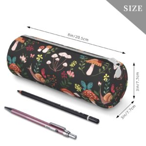 Ykklima Mushroom Snails Butterfly Flower Pattern Leather Pencil Case Zipper Pen Makeup Cosmetic Holder Pouch Stationery Bag for School Work Office