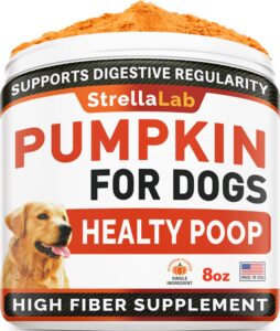 strellalab pumpkin for dogs - 8oz high fiber powder supplement - stool consistency and softener - diarrhea, constipation, upset stomach, food sensitivity, scoot - digestion support - made in usa