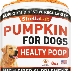 STRELLALAB Pumpkin for Dogs - 8oz High Fiber Powder Supplement - Stool Consistency and Softener - Diarrhea, Constipation, Upset Stomach, Food Sensitivity, Scoot - Digestion Support - Made in USA