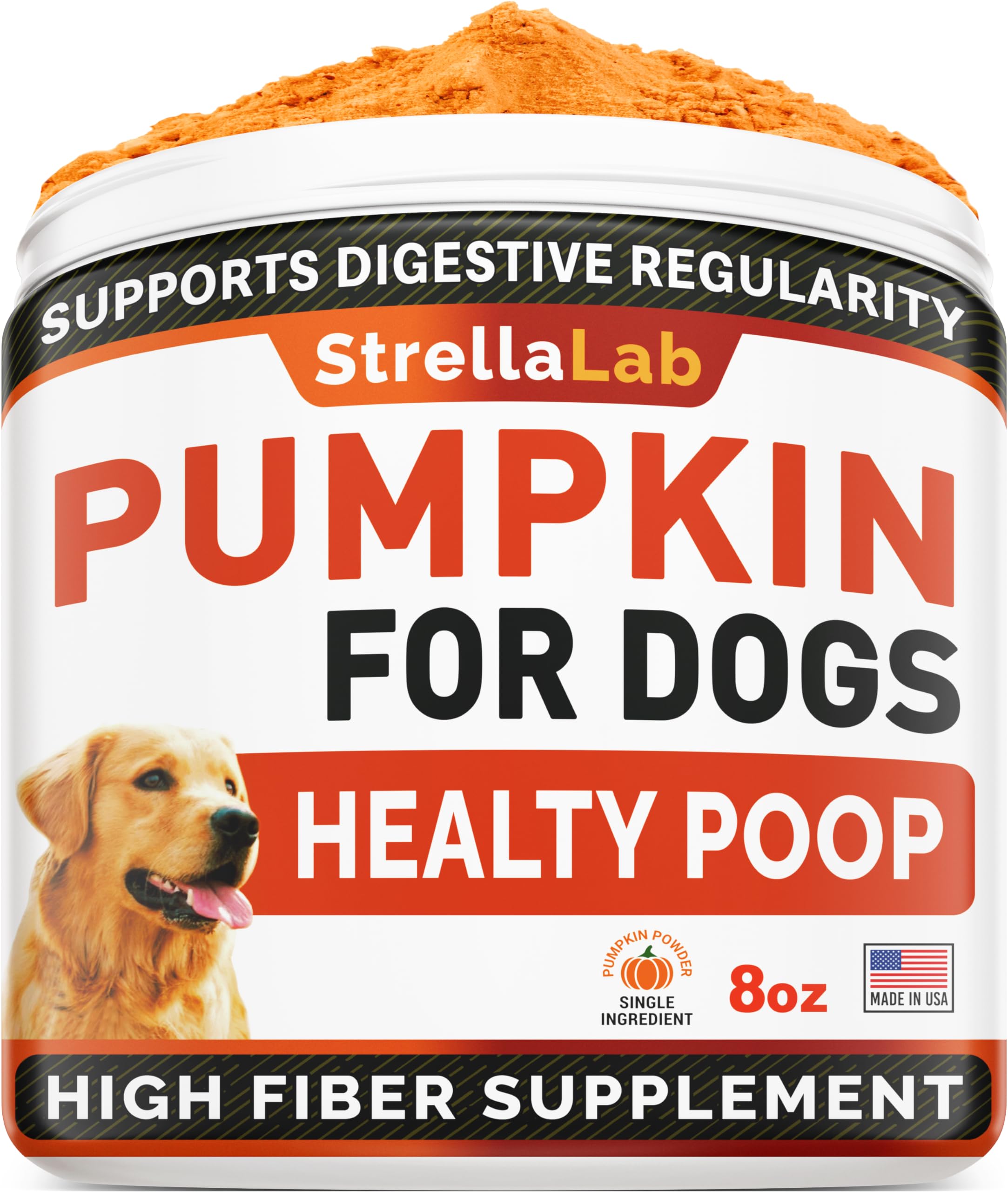 STRELLALAB Pumpkin for Dogs - 8oz High Fiber Powder Supplement - Stool Consistency and Softener - Diarrhea, Constipation, Upset Stomach, Food Sensitivity, Scoot - Digestion Support - Made in USA