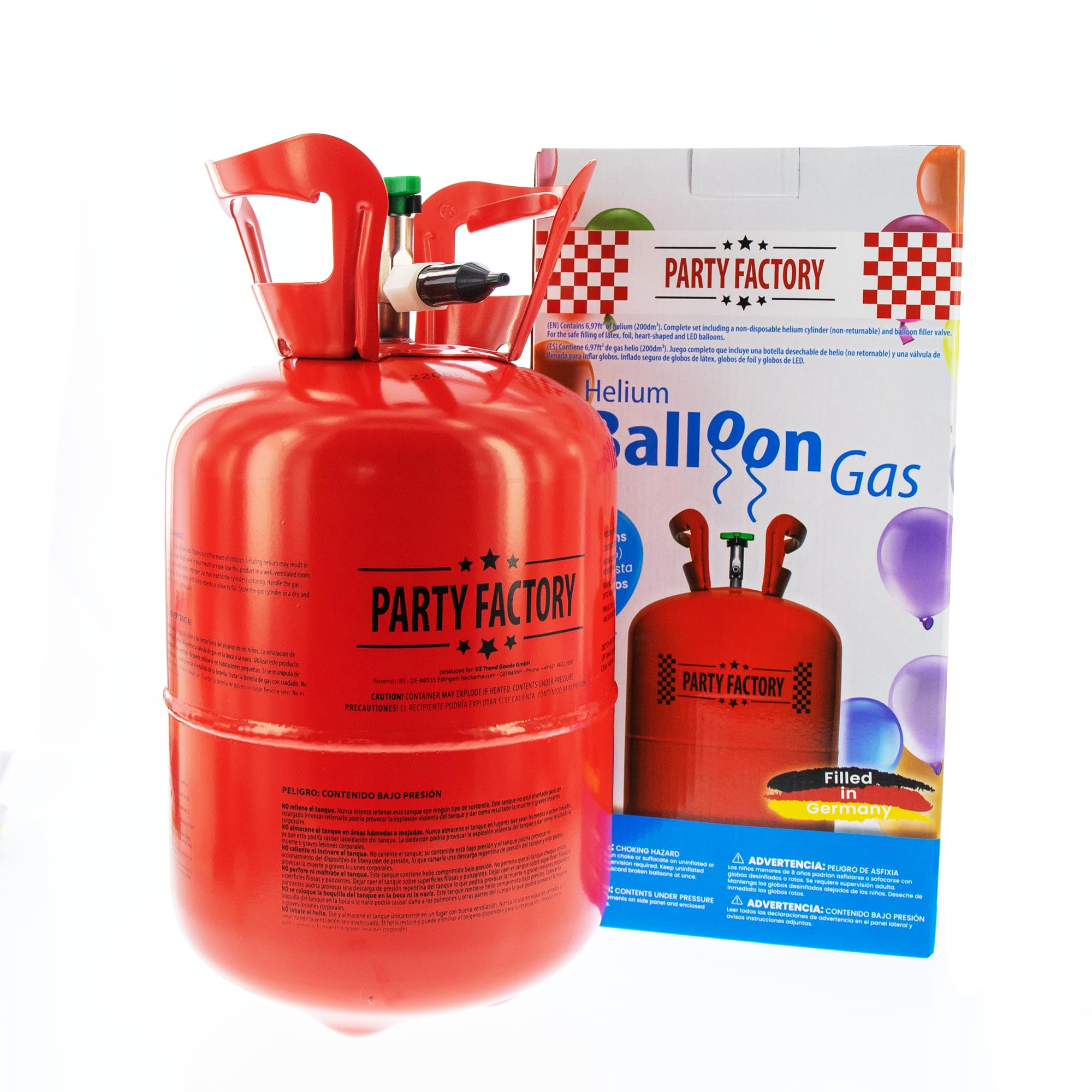 Party Factory Helium Tank for up to 30 Latex Balloons, Helium Cylinder 7 cu. ft. Gas with filling quantity for Balloons, Ideal for Birthday Party, Wedding